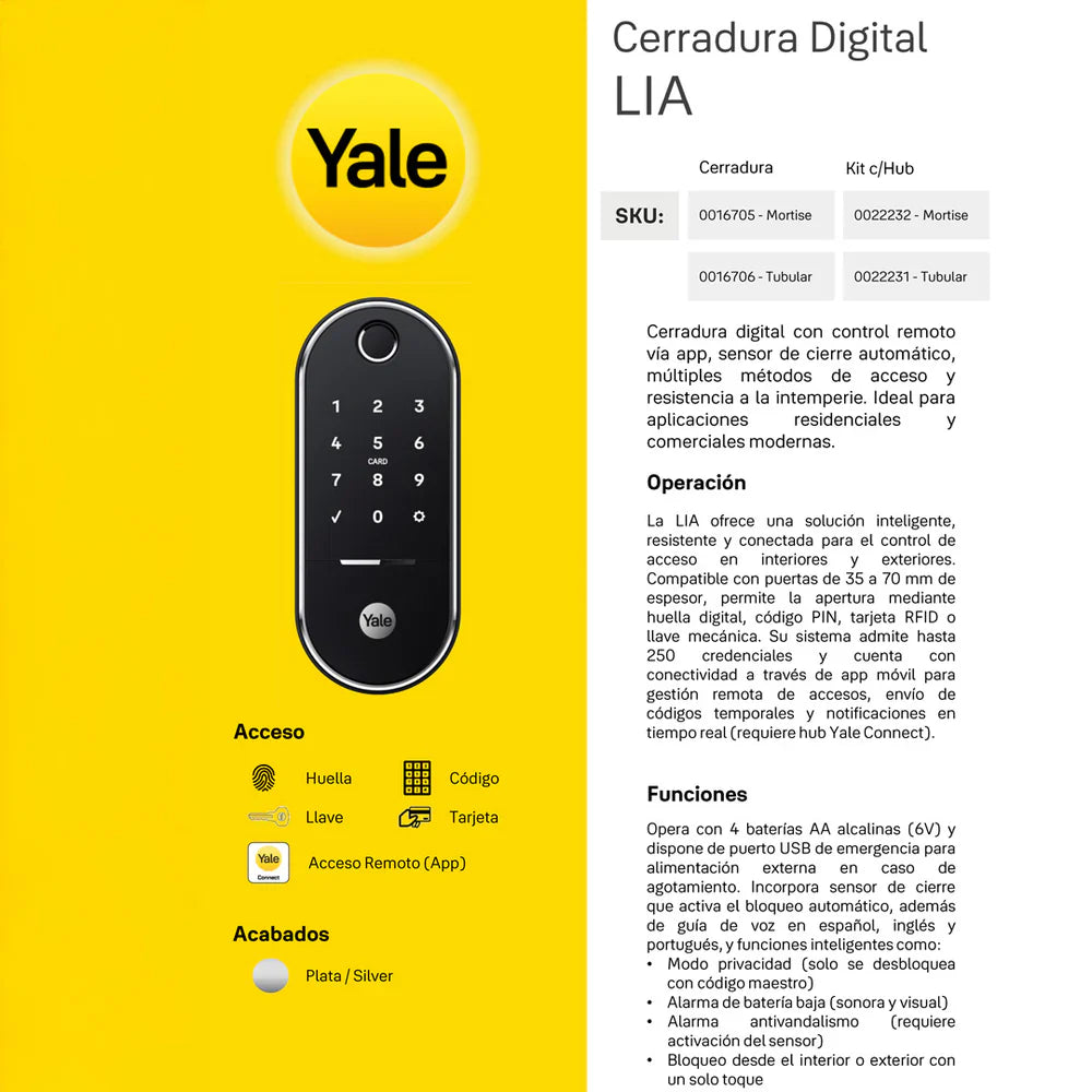Cerradura digital Lia silver (Embutir) con módulo para abrir desde el celular