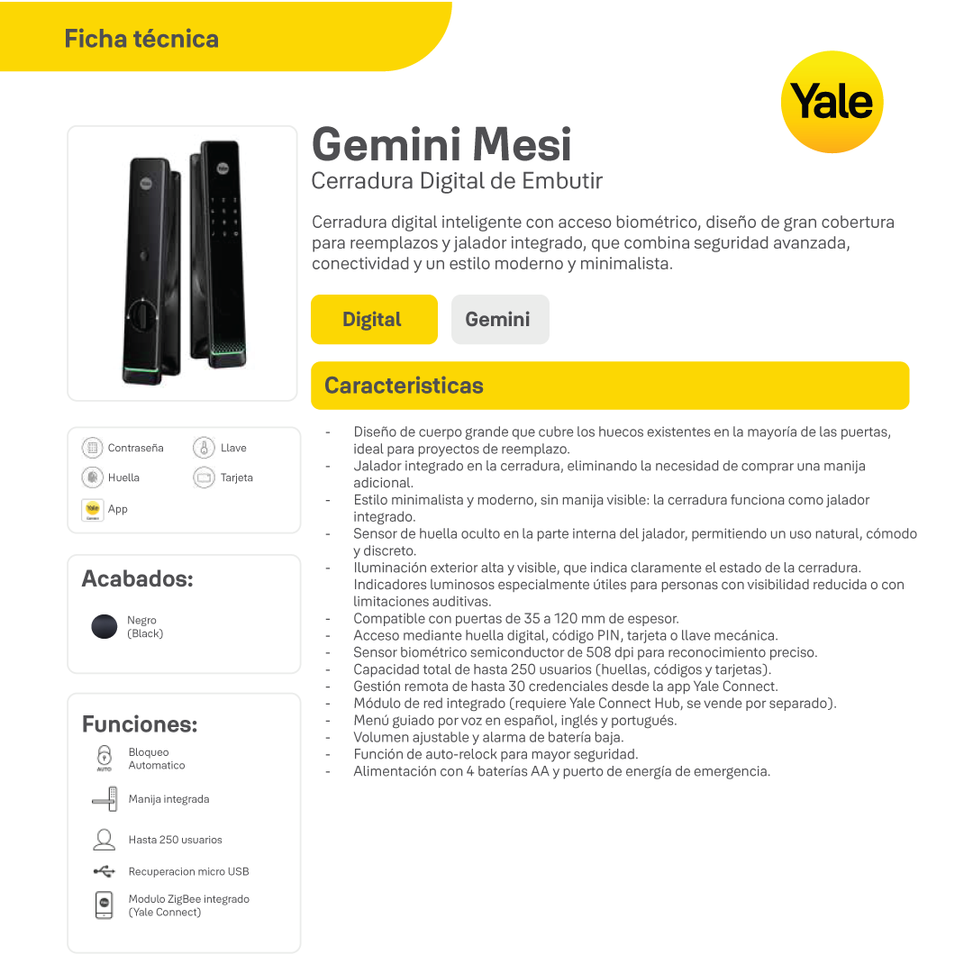 Cerradura Digital de Embutir Gemini + módulo para abrir desde el celular