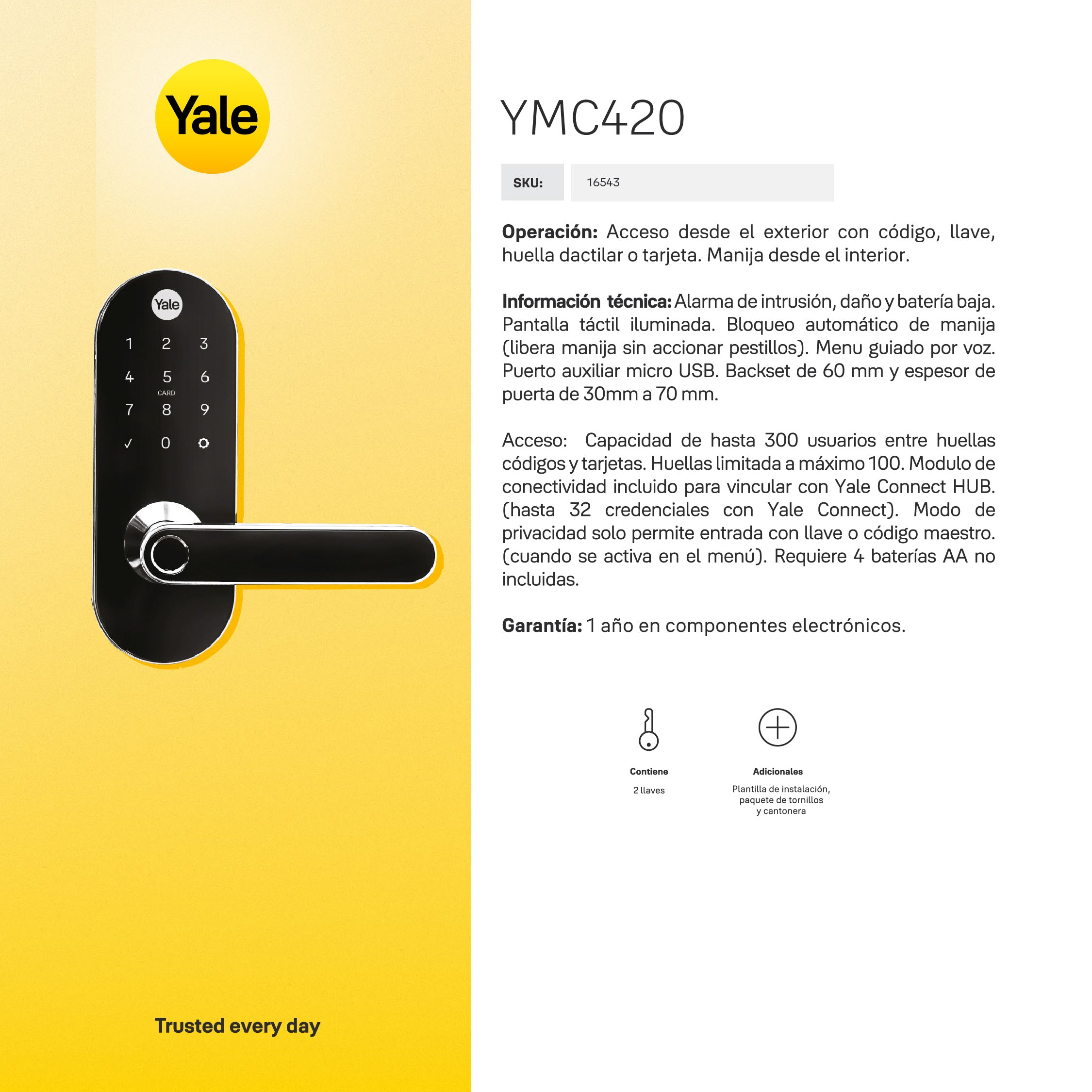 Cerradura Digital YMC420D (Con Casete de Embutir) con módulo para abrir desde el celular