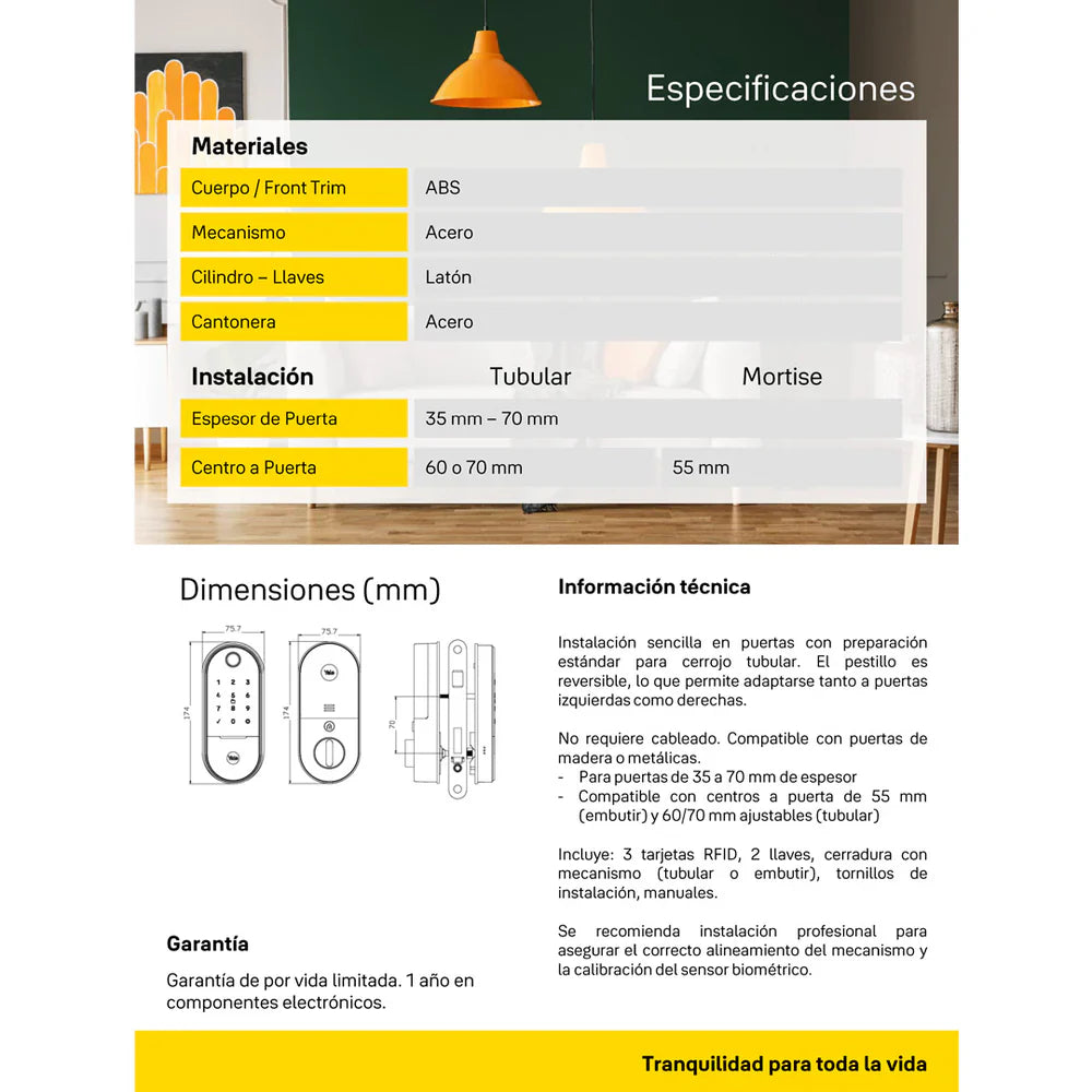 Cerradura digital Lia silver (Embutir) con módulo para abrir desde el celular